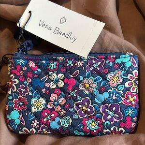 Vera Bradley Navy Floral Zip Pouch with Bright Multicolor Blooms